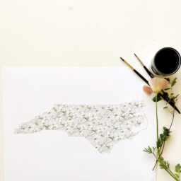 North Carolina State Flower Map Watercolor Dogwood - Art Print Floral Mothers Day Gift Wall Graduation Wedding Realtor Moving - thumbnail 2