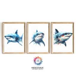 Realistic Shark Print Set Of 3 - Watercolour Ocean Animal Wall Art Nature Decor Unframed Gift For Fans Or Sea Lovers - thumbnail 2