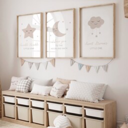Neutral Moon Stars Cloud Prints - Set Of 3, Pink Grey Baby Print, Nursery Prints, Wall Art, New Baby, Blue Bedroom, Gift, Size A3 A4 - thumbnail 3