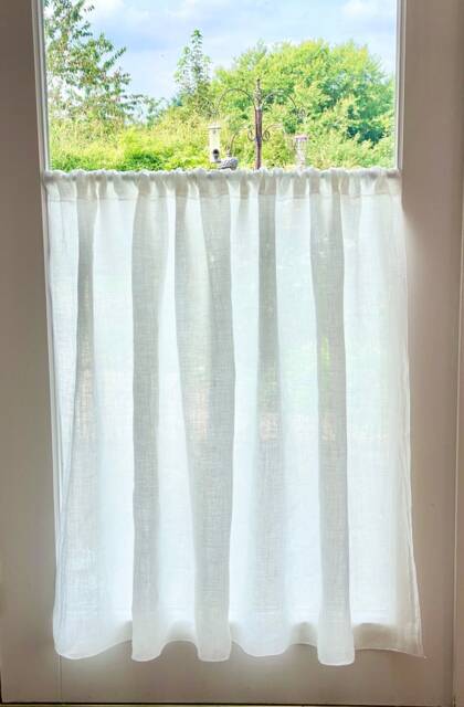 Pure Irish Linen Cafe Curtain Panel White Pre Shrunk Baird Mcnutt Linen, Handmade in Scotland - image 1