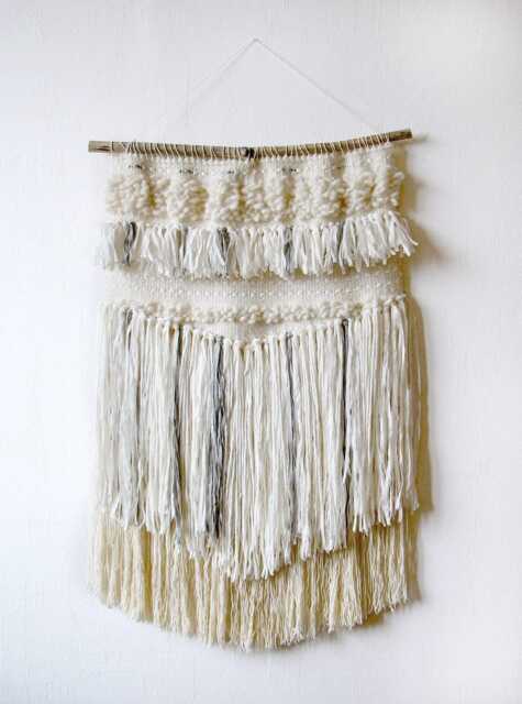 Handmade Woven Wall Hanging Gray & Ivory Fiber Art Tapestry - image 1