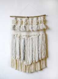 Handmade Woven Wall Hanging Gray & Ivory Fiber Art Tapestry - thumbnail 1