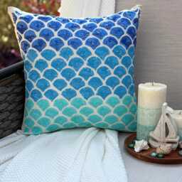"Blue Art Silk Sequin Work Ombre Pattern Throw Pillow Cover, 16""x16" - thumbnail 1