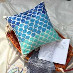 "Blue Art Silk Sequin Work Ombre Pattern Throw Pillow Cover, 16""x16" - thumbnail 3