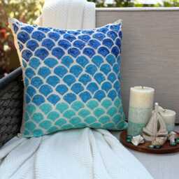 "Blue Art Silk Sequin Work Ombre Pattern Throw Pillow Cover, 16""x16" - thumbnail 2