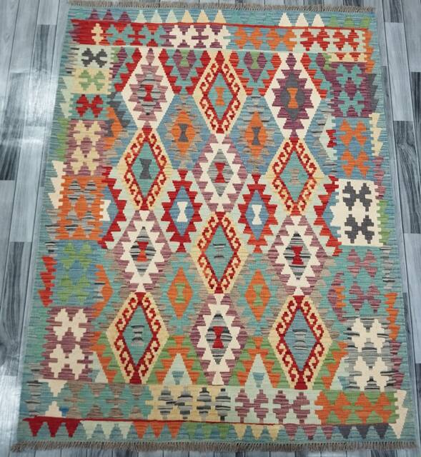 Kilim Rug Heritage, Handmade Artisan Afghan Turkish Navajo Natural Wool 194x155 cm - image 1