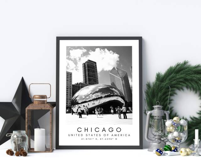 Chicago Cloud Gate Print Minimalist Travel Photography Art - image 1