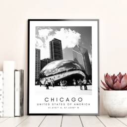 Chicago Cloud Gate Print Minimalist Travel Photography Art - thumbnail 3