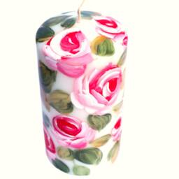 Large Hand-Painted Pink Rose Pillar Candle, Romantic Shabby Chic Floral Decor - thumbnail 2