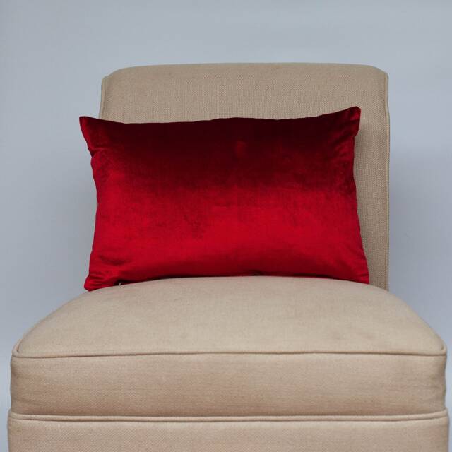 Bella Plain Velvet Boudoir Cushion. Bright Red Supersoft Chenille. Modern & On-Trend Home Accessory. 17x12 - image 1