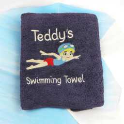 Personalised Kids Swimming Towel, Embroidered Boy Swimmer Design - thumbnail 2