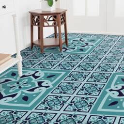 Patchwork Azulejos Tiles Sky Colors Vinyl Flooring, Blue Sheet Green Flooring Linoleum, Portugal Linoleum in Roll - thumbnail 3
