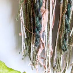 Macrame Hanging Wall Basket - Faerie Garden, Green Boho Contemporary Tapestry, Handspun Textured Fiber Art, Bohemian Modern Art - thumbnail 4
