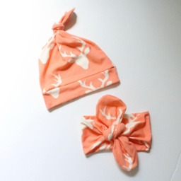 Peach Coral Deer Head Swaddle & Hat Set, Buck, Baby Blanket, Nursing Cover, Woodland Creatures, Girl, Newborn Prop, Spring - thumbnail 3