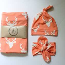 Peach Coral Deer Head Swaddle & Hat Set, Buck, Baby Blanket, Nursing Cover, Woodland Creatures, Girl, Newborn Prop, Spring - thumbnail 2