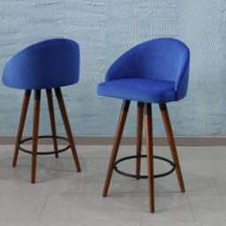 Swivel Counter Stools - Bar Large Chairs Wooden Legs Velvet/Leather Seat Height - thumbnail 2