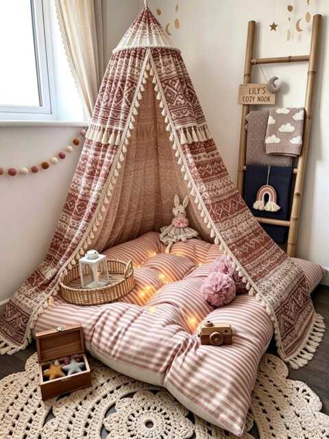 striped Linen Kids Floor Cushion Tufted Reading Nook Pillow - image 1