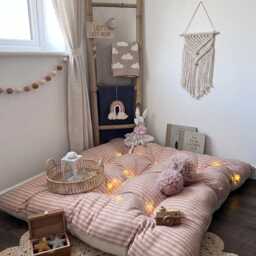 striped Linen Kids Floor Cushion Tufted Reading Nook Pillow - thumbnail 2