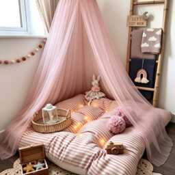 striped Linen Kids Floor Cushion Tufted Reading Nook Pillow - thumbnail 3