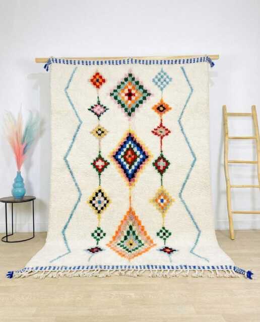 Moroccan Ivory Berber Rug, Handwoven Wool Shag Rug With Diamond Chain Motifs, Boho Nursery Large 9x12 Area - image 1