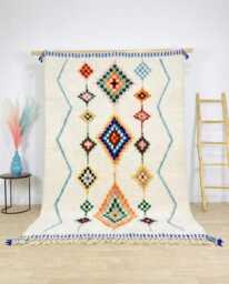 Moroccan Ivory Berber Rug, Handwoven Wool Shag Rug With Diamond Chain Motifs, Boho Nursery Large 9x12 Area - thumbnail 1