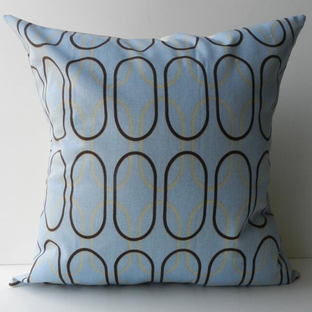 New 18x18 Inch Designer Handmade Pillow Case. Misty Blue & Putty in Retro Pattern - image 1