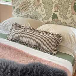 Ruffled Lumbar Cushion Cover, Black Ticking Stripe, Extra Long Pillow, Handmade - thumbnail 3