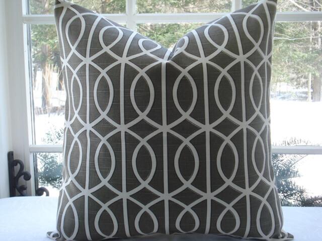 Bella Porte Charcoal Pillow Cover - Geometric Trellis Design - image 1