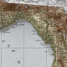 Florida Map - Vintage Style 1882 Elevation 2D Print With 3D Effect Shaded Relief Poster Usa United States - thumbnail 3