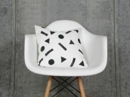 White Linen Pillow Cover With Black Geometric Shapes/Minimalist Design & Polka Dots Decorative Throw Cushion Bedding Accent - thumbnail 1