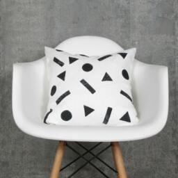 White Linen Pillow Cover With Black Geometric Shapes/Minimalist Design & Polka Dots Decorative Throw Cushion Bedding Accent - thumbnail 2