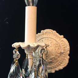 Vintage Style Electric Wall Light Sconce Shabby Chic, Antique White Finish Clear Crystals - thumbnail 2