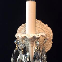 Vintage Style Electric Wall Light Sconce Shabby Chic, Antique White Finish Clear Crystals - thumbnail 4