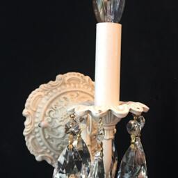 Vintage Style Electric Wall Light Sconce Shabby Chic, Antique White Finish Clear Crystals - thumbnail 3
