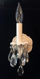 Vintage Style Electric Wall Light Sconce Shabby Chic, Antique White Finish Clear Crystals