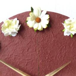 Flowers Wall Clock - Mulberry Paper Decoupage Brown Yellow 3D Roses Daisies Gardenia - thumbnail 3