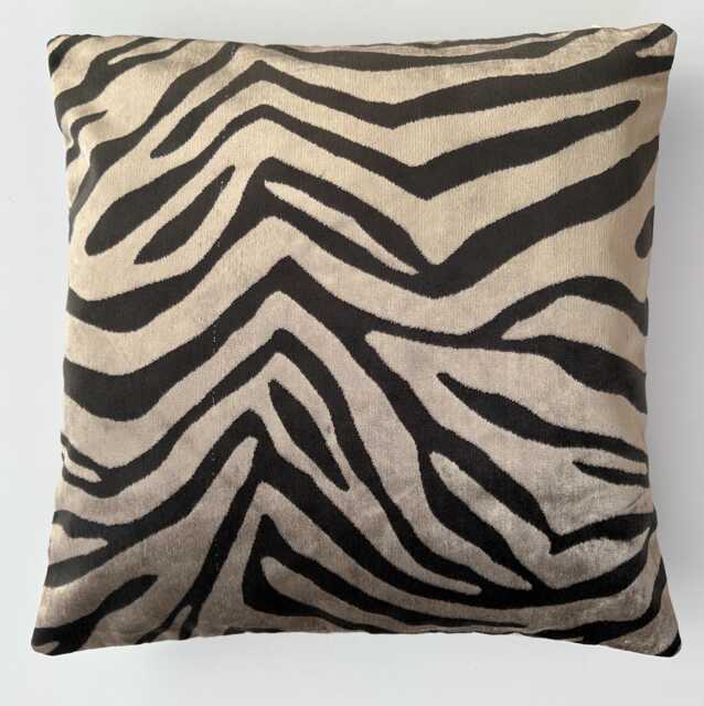 Zebra Stripe Velvet Cushion Cover, Handmade Jacquard Ikat Cushion, Decorative Pillow 17''x17''/44x44 cm - image 1