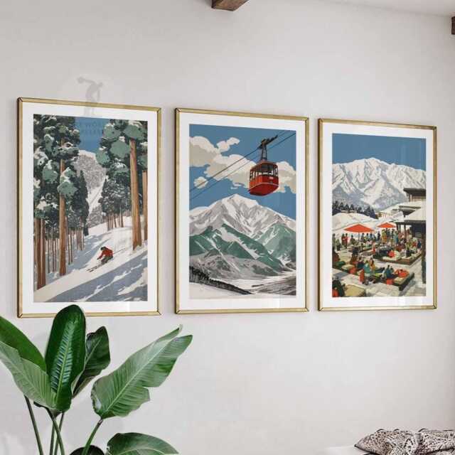 Japanese Ski Poster Set Of 3 - Vintage Skiing Wall Art, Travel Scenic Japan Slopes Prints, Winter Sports Gift Idea - image 1