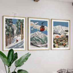 Japanese Ski Poster Set Of 3 - Vintage Skiing Wall Art, Travel Scenic Japan Slopes Prints, Winter Sports Gift Idea - thumbnail 1