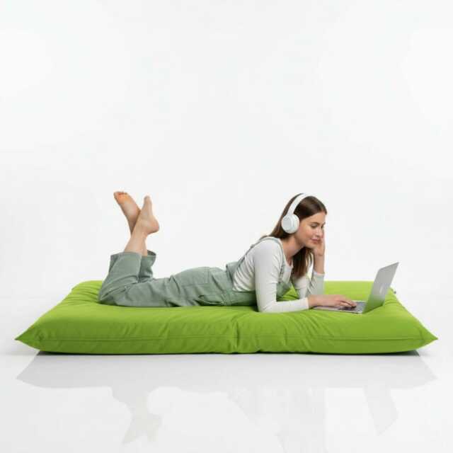 Lime Green Beanbag Floor Cushion Water Resistant Polyester Pillow - image 1