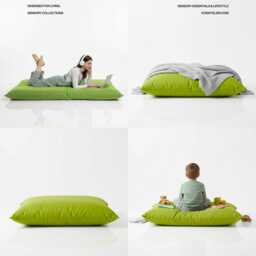 Lime Green Beanbag Floor Cushion Water Resistant Polyester Pillow - thumbnail 3