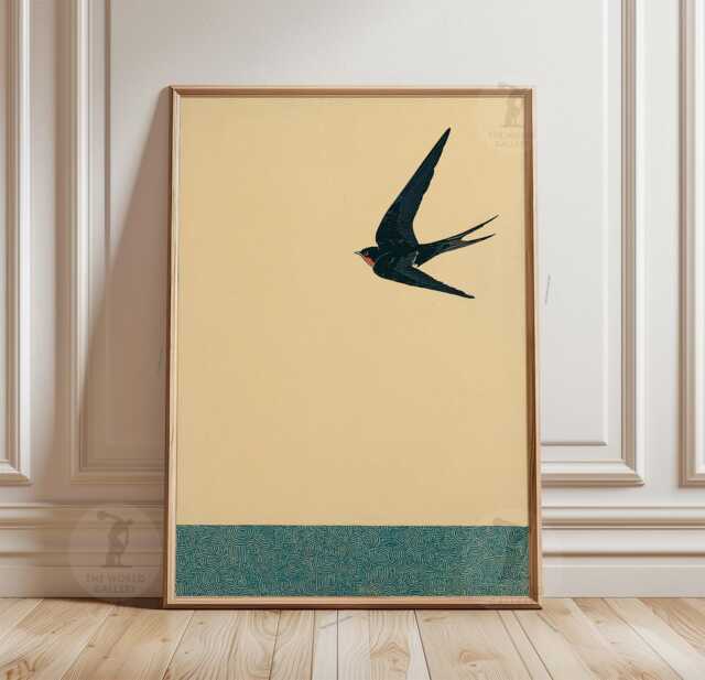 Yellow Swallow Bird Poster - Minimalist Japanese Style Nature Wall Art - image 1