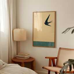 Yellow Swallow Bird Poster - Minimalist Japanese Style Nature Wall Art - thumbnail 3