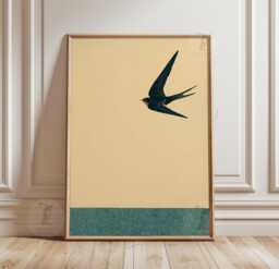 Yellow Swallow Bird Poster - Minimalist Japanese Style Nature Wall Art - thumbnail 1