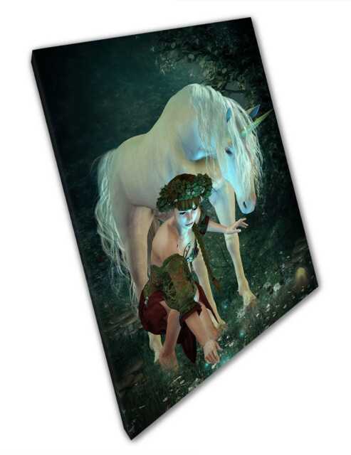 Fairy Pixie Unicorn Wall Art Flower Picking Fantasy Print Home Office Decor - image 1