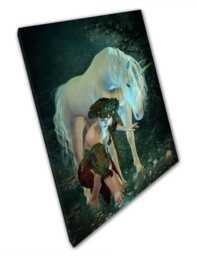 Fairy Pixie Unicorn Wall Art Flower Picking Fantasy Print Home Office Decor - thumbnail 1