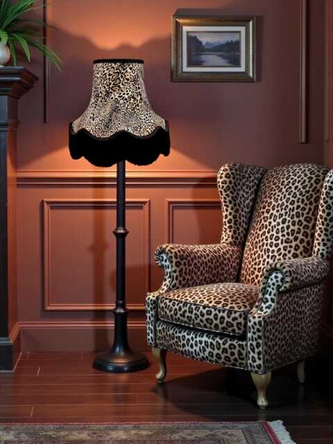 Traditional Handmade Lynx Animal Print Scalloped Lampshades With Black Fringe, Made in The UK - image 1