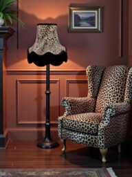 Traditional Handmade Lynx Animal Print Scalloped Lampshades With Black Fringe, Made in The UK - thumbnail 1