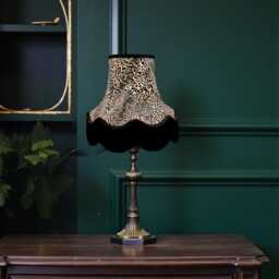 Traditional Handmade Lynx Animal Print Scalloped Lampshades With Black Fringe, Made in The UK - thumbnail 2