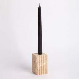 Natural Travertine Candlestick Holder Vertical Lined Stone, 3.5